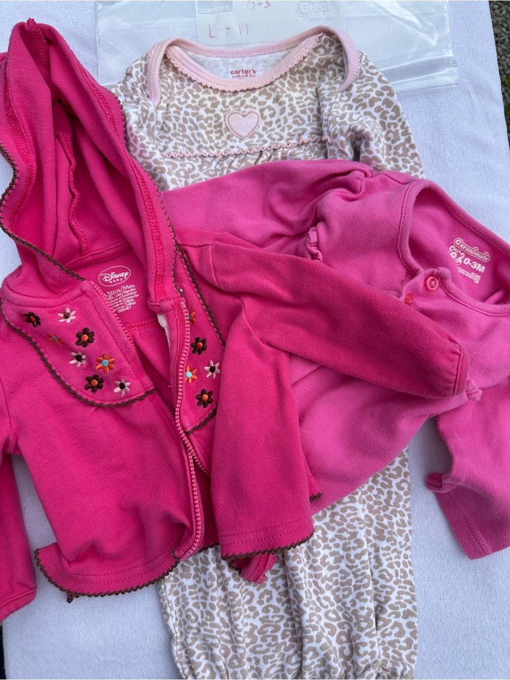 Carter's sleeper, Disney embroidered jacket, and grammars jacket(lot 19)